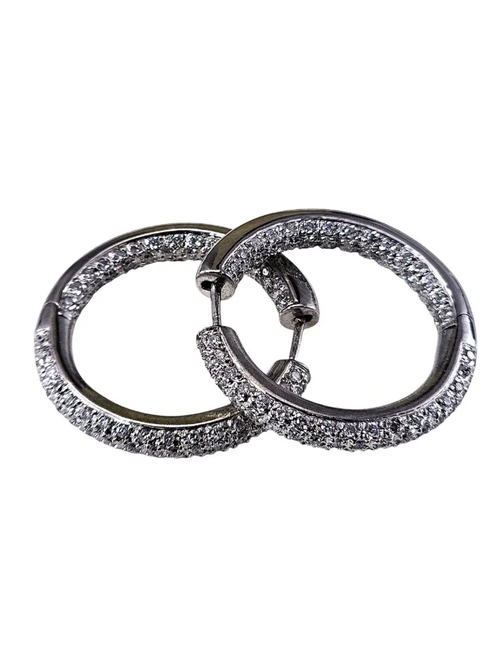 14K White Gold Inside-Out Diamond Hoop Earrings #25489
